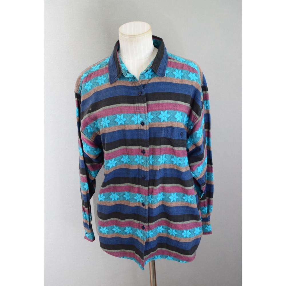 Wrangler Button Down Shirt Large Multicolor Stripe Star Western Mens Vintage L